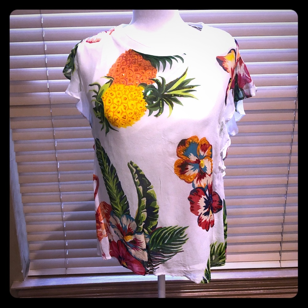 Cute embellished top in large by French designer